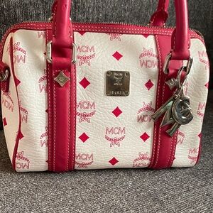 Authentic MCM Mini White and Red Satchel Bag